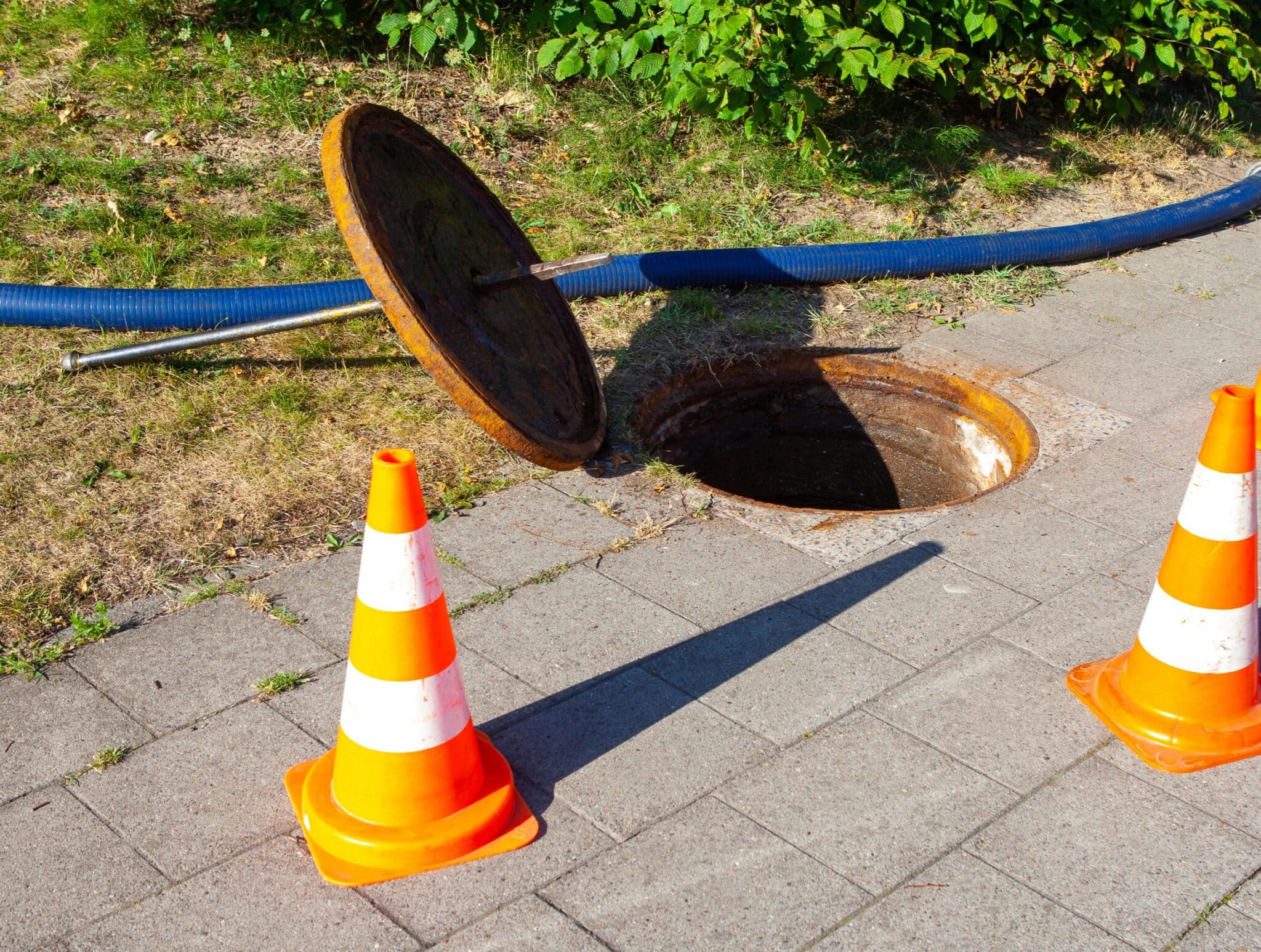 Clearing around the sewer line, sewer camera inspection.