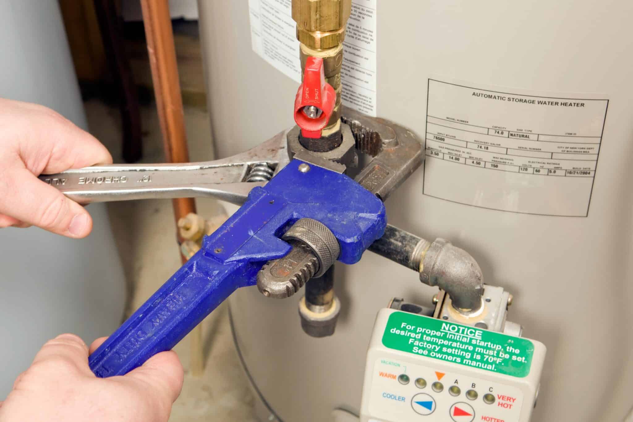 Turn off gas valve water heater, anode rod replacement.