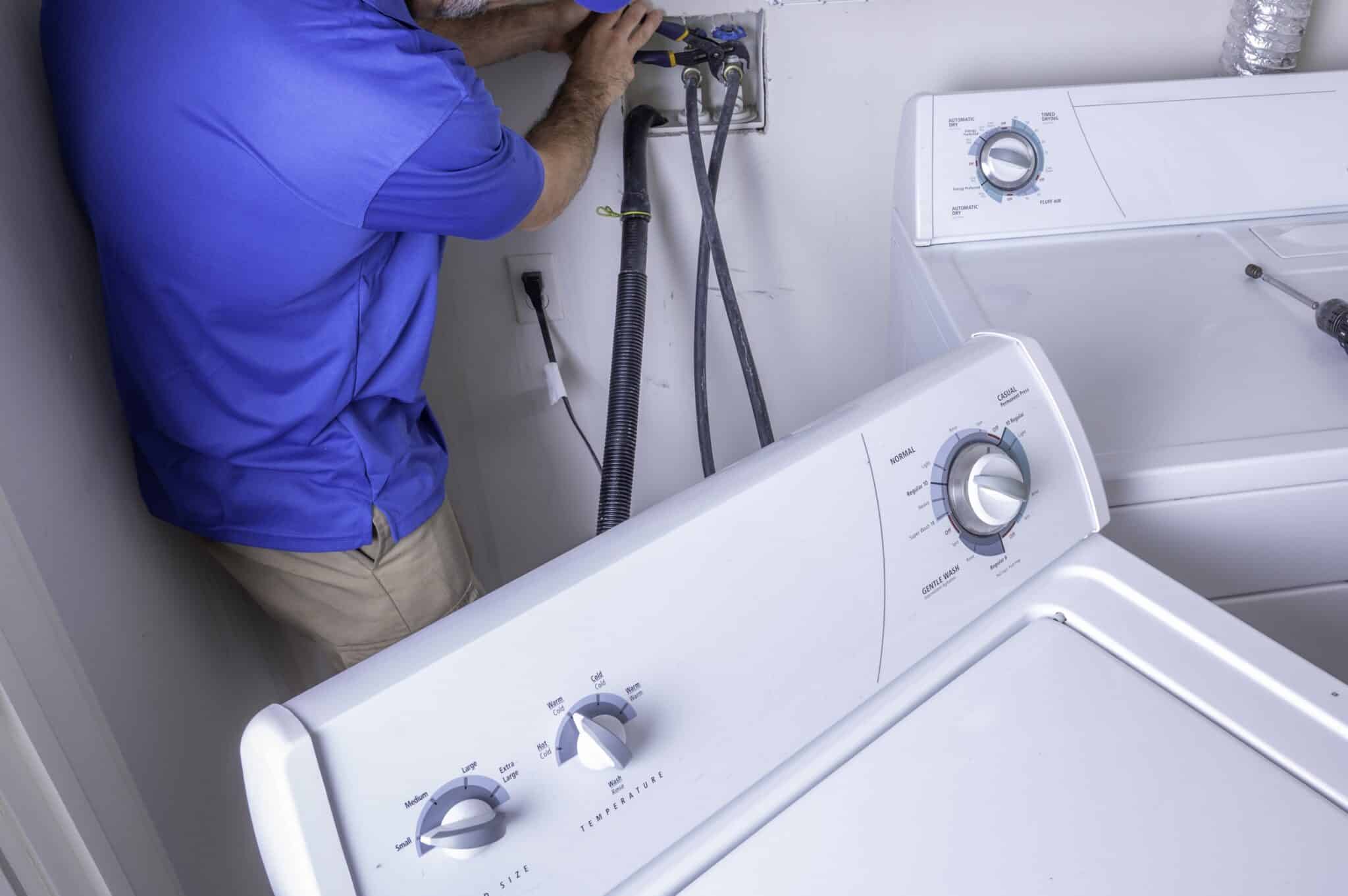 Connect the hot and cold water line, laundry box install.